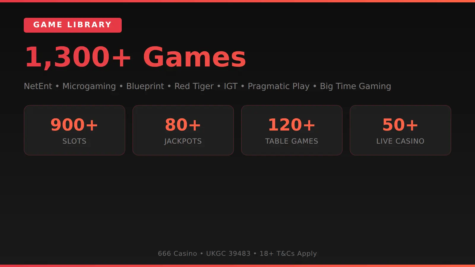 666 Casino games library showing slots, live casino and Slingo categories