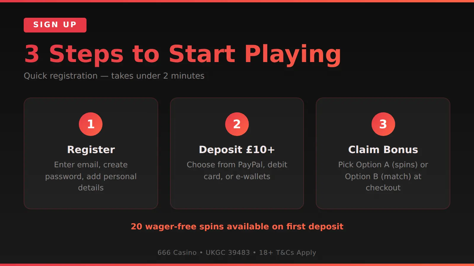 666 Casino sign up page